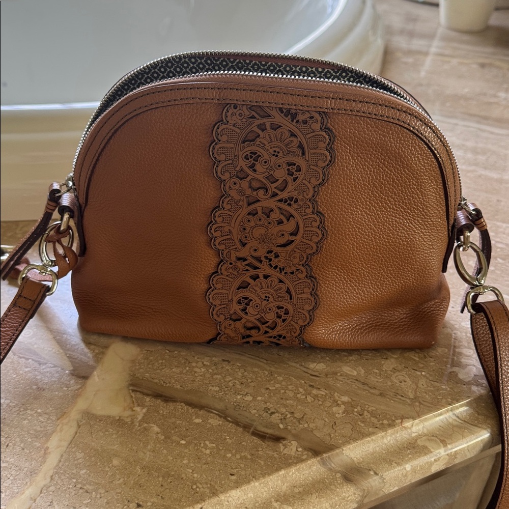 Brighton artist Brown Crossbody Bag with Lace Detail